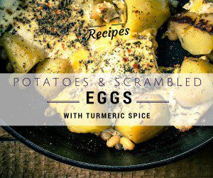 scrambled eggs and potatoes with tumeric spice